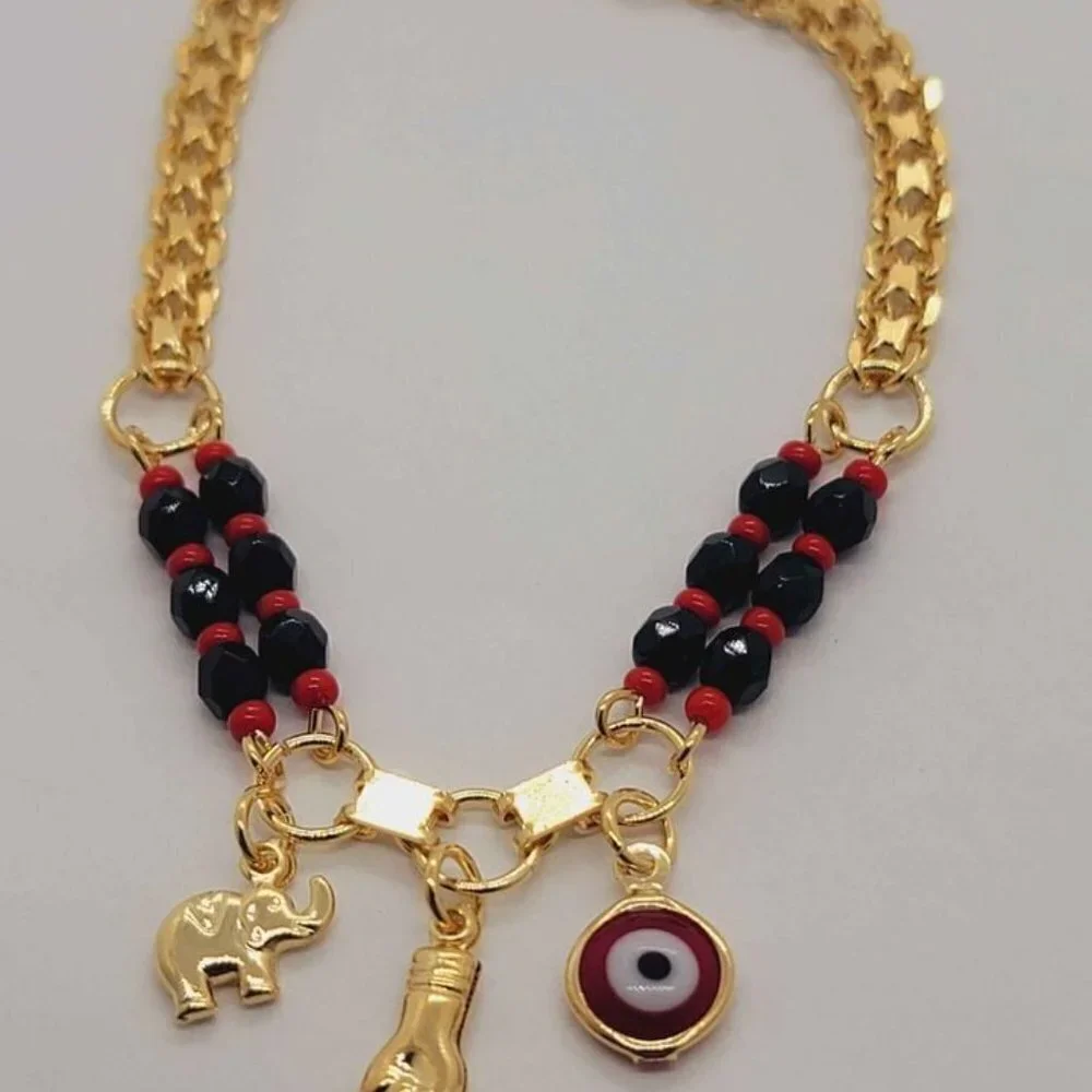 Brazilian 18k Gold Filled Red Evil Eye & Elephant Azabache Bracelet